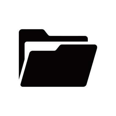 A black vector icon of a file folder shown on a white background, suitable for illustrating file management, organization, and data storage. Simple, clean design.