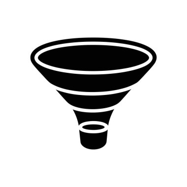 Black stylized funnel silhouette, outlined with white bands on a white backdrop. Ideal for illustrating filtering, sales process or conversion optimization concepts.