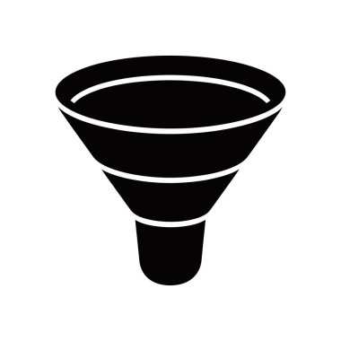 A simple, bold black funnel icon illustration, perfect for representing filtration or transfer concepts in your design. Isolated vector on a white background.