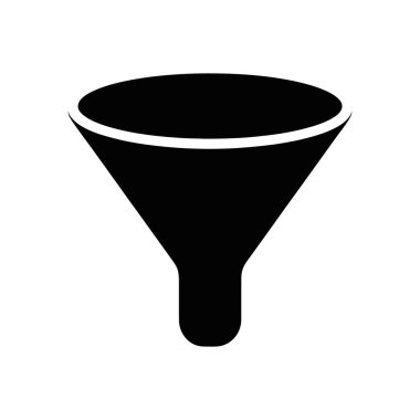 Vector graphic of a black funnel icon. Isolated on a white background, this versatile illustration is perfect for diverse design and educational projects.