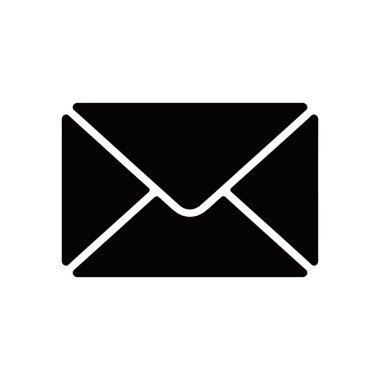 Vector graphic features a simple black icon depicting a sealed mail envelope. Useful in web design, apps, or marketing materials representing messages. Isolated on white background.