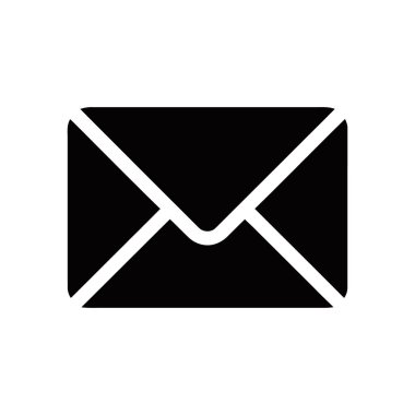This is a high-quality vector illustration of a black mail envelope icon isolated on a white background, perfect for use in graphic resources and web design projects.