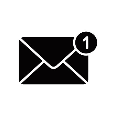 Black solid silhouette vector icon depicting an email envelope with a notification badge indicating one unread message, isolated on a clean white background.