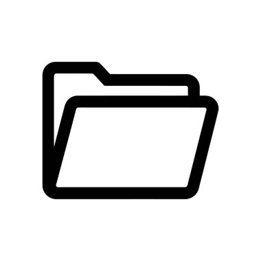 Simple vector file folder graphic in black outline on a white background for graphic and web design projects needing to represent data storage, or file management.