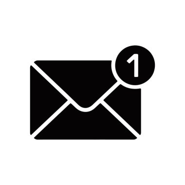 A simple black email envelope icon with a notification showing one new message. The design is clean and minimalistic. Symbol is on a white background.