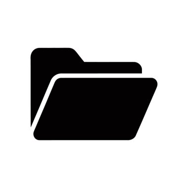 A minimalist vector icon depicting a black, slightly rounded folder, symbolic for file management, data organization, and digital storage, isolated on a clean white background.