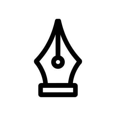Black outline icon illustration of an ink pen nib, suitable for writing, drawing, or calligraphy themes, isolated on a clean white background, in vector format.