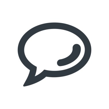 A minimalistic vector illustration featuring a dark gray speech bubble icon, rendered with clean, smooth lines on a white background for easy integration.