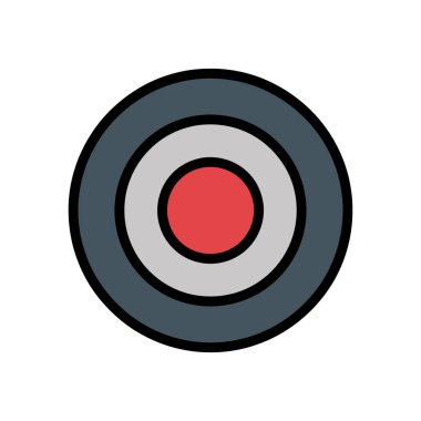 Concentric circles vector icon illustration showing a red center, gray mid-layer, and blue outer ring, all outlined in black, on a white background.