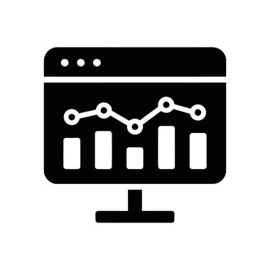 Isolated vector illustration of a monitor screen displaying both a line and bar graph, used in data analytics or business reports. White background for easy integration.