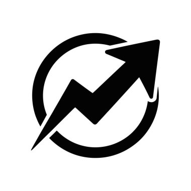Black rising arrow piercing a circle, isolated on white. Symbolizes growth, success, positive trends, and market advancement. Vector graphic perfect for financial reports.