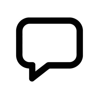 This is a black outline vector icon of a speech bubble on white background, ideal for usage in web design, mobile apps, or print publications.
