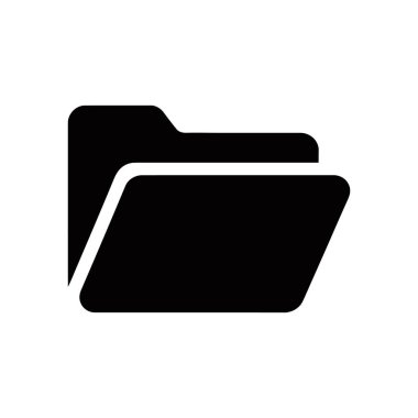 Black folder icon with an open position. This is a vector graphic resource on a white background for use in various design projects requiring file representation.
