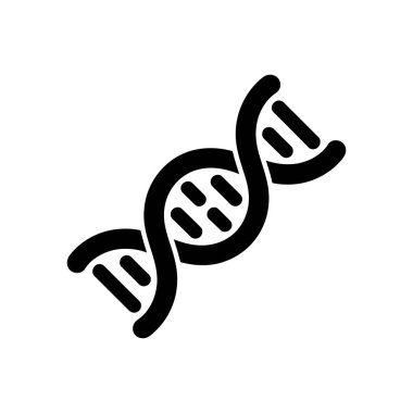 Bu minimalist vektör ikonu beyaz arka planda siyah bir DNA molekülüne sahiptir. Temiz tasarım genetik kod ve biyolojinin sembolü olan çift sarmalın altını çiziyor..