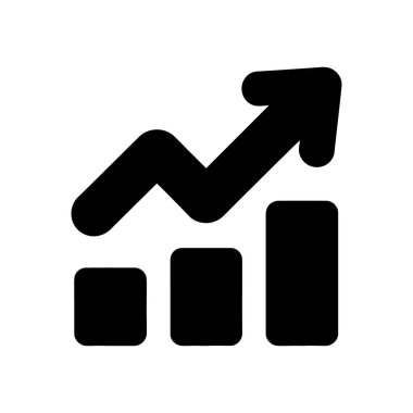 Yükselen bir ok ile siyah çubuk grafiğini tasvir eden izole vektör simgesi, iş büyümesini, mali başarıyı ve olumlu eğilim göstergelerini temsil etmektedir.