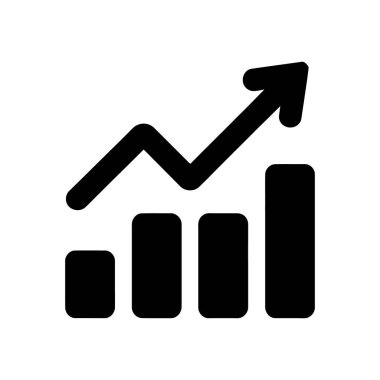 Yükselen bir ok ile siyah bir çubuk grafiğinin izole edilmiş vektör grafiği, beyaz bir arkaplan üzerine kurulmuş büyüme ya da karı gösterir..