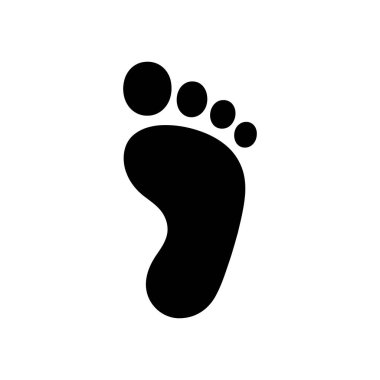 Temiz beyaz arka planda, koyu siyah bir ayak izi grafiğinin izole edilmiş vektör çizimi. Ayak sağlığı, izleme ve yürüyen temaları temsil etmek için ideal.