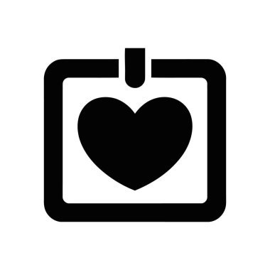 Vektör grafiği, çeşitli yaratıcı kullanım için temiz beyaz arkaplana karşı kısa ve düz bir uzantı ile askıya alınmış, kare bir çerçeveye eklenmiş bir siyah kalp sembolü gösterir.