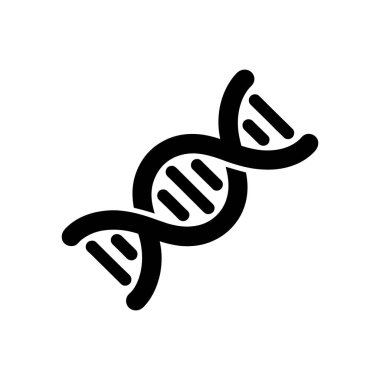 İzole edilmiş vektör grafiği siyah bir çift sarmal DNA ikonu gösteriyor. Beyaz bir arka planda basit, minimalist bilimsel illüstrasyon. Bilim ve genetik projeler için mükemmel..