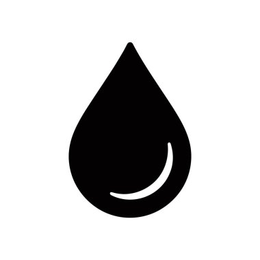 Siyah damla simgesinin minimalist tasarımı. Beyaz arka planda izole edilmiş vektör silueti, su, yağ, sıvı veya doğayı temsil eden tasarımlarda kullanılmak için ideal.