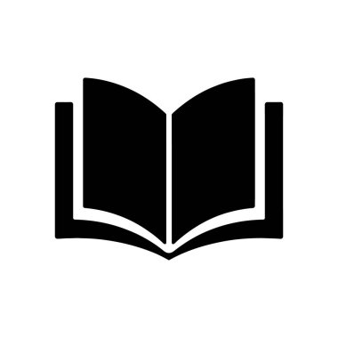 Boş sayfaları olan açık bir kitabın izole edilmiş siyah vektör simgesi, temiz, beyaz bir arkaplanda öğrenme, okuma ve eğitimi temsil etmek için mükemmel..