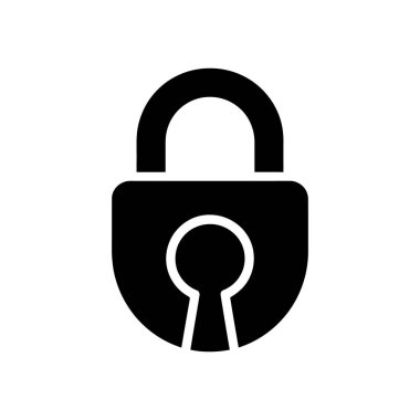 Temiz beyaz bir arkaplanda izole edilmiş, anahtar delikli siyah bir asma kilit simgesinin vektör çizimi. Güvenlik, koruma ve mahremiyeti simgeler, güvenlik temaları için ideal.