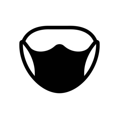 Minimalist vektör illüstrasyonu, genel olarak sağlık güvenliği ve hastalıkların önlenmesi için kullanılan koyu siyah koruyucu bir yüz maskesi sergiliyor..