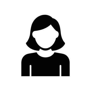 Bir kadının siyah siluetini omuzlarından yukarı doğru gösteren temiz vektör grafiği, beyaz arka planda kısa bir kısa saç stili, çeşitli tasarımlar için uygun..