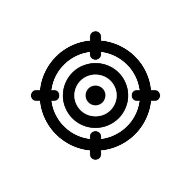 Özmerkezli daireleri ve yuvarlak kenarları olan, temiz beyaz bir arkaplana karşı izole edilmiş bir hedefin basit, siyah vektör simgesi. Tasarım projeleri ve illüstrasyonlar için harika.