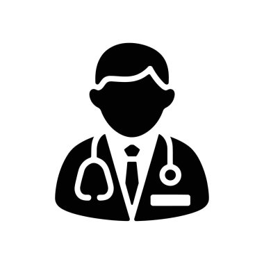 Bu vektör ikonu, steteskopla tamamlanmış kravat ve ceket giyen profesyonel bir doktor figürünü gösteriyor. Basit, zarif tasarım temiz beyaz bir arkaplanda izole edilir..