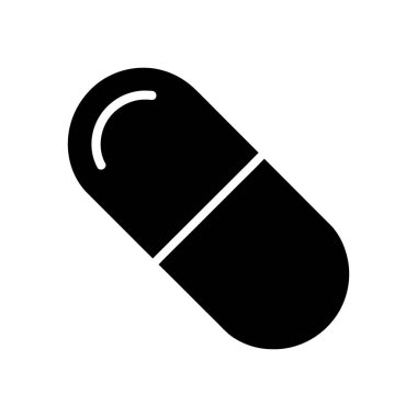 Temiz, minimalist vektör ikonu beyaz arka planda tek bir siyah kapsül hapı tasvir ediyor. Sağlık, ilaç veya tıbbi tasarım projeleri için ideal.