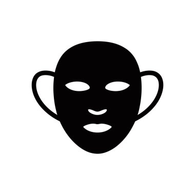 Tasarım projeleri için mükemmel, temiz beyaz bir arkaplan üzerine kurulmuş, iki eğri kenarlı, minimalist siyah yüz maskesi simgesinin vektör çizimi.