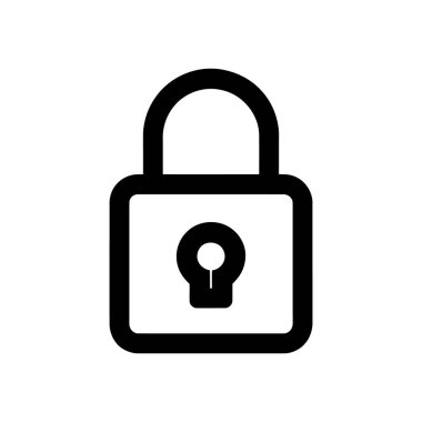 Sayısal ve fiziksel güvenlik önlemlerini sembolize eden asma kilit vektör simgesini gösteren grafiksel kaynak. Beyaz bir arkaplanda izole edilmiş, çeşitli tasarım amaçları için mükemmel..