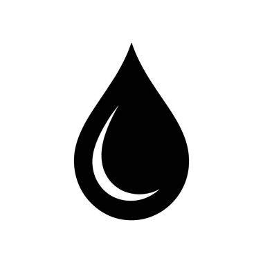 Siyah su damlası ikonunun temiz, minimalist vektör görüntüsü. Derinliğini arttırmak için ince beyaz bir yansıması var..