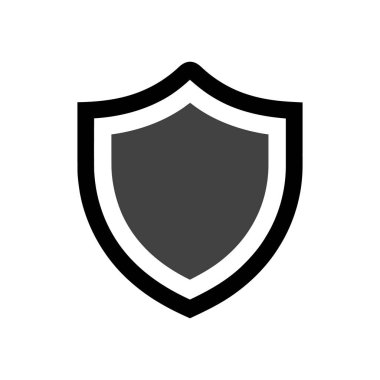 Temiz vektör görüntüsü, güvenlik ve koruma temalarını temsil etmek için ideal, açık beyaz bir zemin üzerinde koyu siyah çizgili gri bir kalkan simgesini gösteriyor.