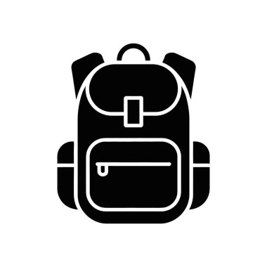 Basit bir siyah sırt çantası ya da beyaz arkaplandaki sırt çantası ikonu çizimi, temel tasarım unsurlarını gösteriyor. Çeşitli tasarım projelerinde kullanım için harika.