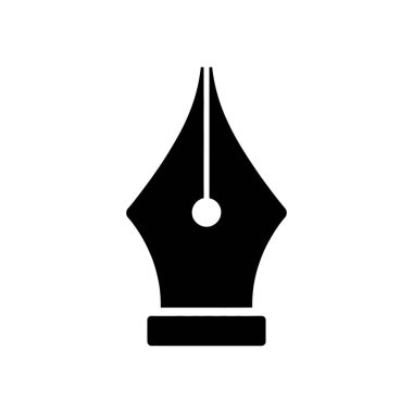 Bu vektör illüstrasyonu, beyaz arkaplanda zarif bir yazı veya yazarlık sembolüne ihtiyaç duyan bir dolmakalem ucundan siyah beyaz bir simge içerir..