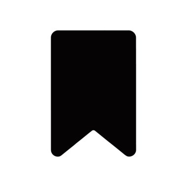 Bu minimalist vektör grafiği, yuvarlak üst köşeleri ve tabanında beyaz bir arkaplan üzerine kurulmuş keskin, ters V kesimiyle karakterize edilmiş katı siyah yer imi simgesini tasvir eder..