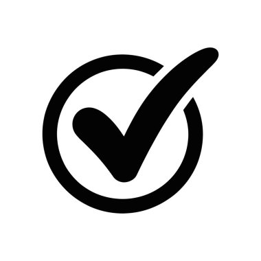 İzole edilmiş vektör illüstrasyonu, yuvarlak bir dairenin içinde basit bir siyah kontrol işaretini gösterir. Simgeler, web sitesi ögeleri veya onay sembolleri için harika, görevler tamamlandı.