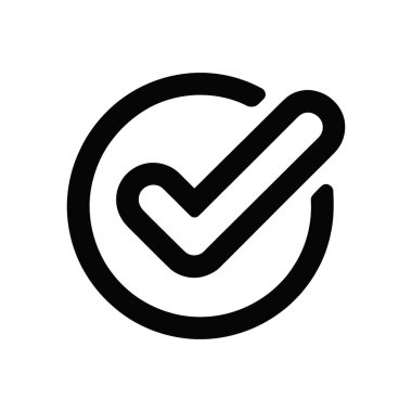 Çemberin içindeki izole edilmiş siyah işaret simgesi onay, doğrulama ya da doğrulamayı simgeliyor. Beyaz arkaplanda temiz, minimalist bir tasarıma sahip vektör illüstrasyonu.