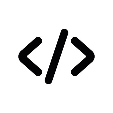 Beyaz arka planda siyah kodlama sembolü. Web tasarımı, yazılım geliştirme projeleri ve programlama ve teknolojiyle ilgili eğitim materyallerinde kullanılabilir.