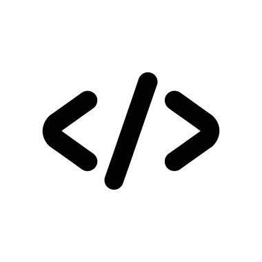 Bu resim, açı parantezlerinden oluşan siyah bir kodlama sembolü ve temiz beyaz bir arkaplan ile merkezde bulunan ve web tasarımı için ideal bir ileri / geri çizgi içerir..