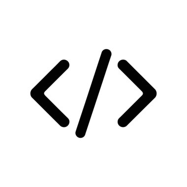 Basit siyah vektör simgesi kodlama simgelerini gösterir, parantezlerden büyük ve küçük, ileri bir kesikle ayrılmış, hepsi temiz beyaz arkaplan üzerinde.