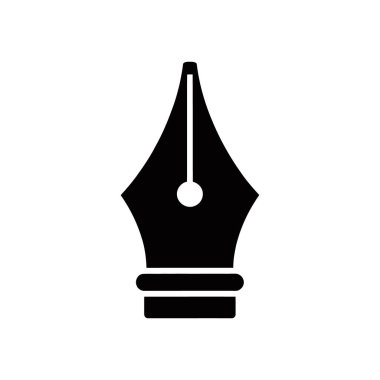 Bu resim basit, koyu siyah bir dolmakalem ucu simgesini gösterir, temiz beyaz bir arkaplan karşısında izole edilmiş, yazma veya çizim kavramları için mükemmel.