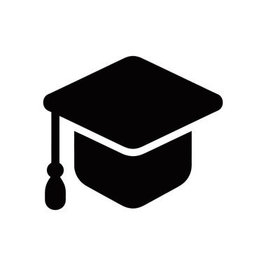 Eğitimsel projeler için ideal beyaz bir arkaplan karşısında izole edilmiş mezuniyet başlığı vektör simgesi. Akademik başarı, öğrenme ve mezuniyet törenlerini sembolize eder. Yüksek kaliteli vektör.