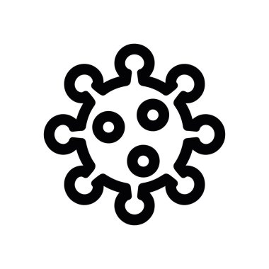 Bu basit bir siyah vektör çizgisi, beyaz zemin üzerinde bir virüsün simgesi, dairesel bir vücuttan çıkan sivri uçlar ve ortada üç nokta var..