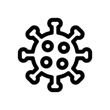 Beyaz arka planda dört görünür daireye sahip, sağlık, tıp veya bilim teması ve tasarım projeleri için mükemmel bir virüsün resimsel, minimal siyah ana hatlı simgesi.