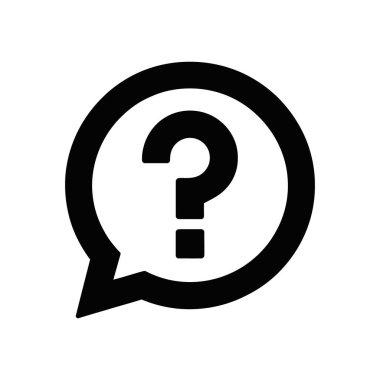 Bu vektör grafiği bir konuşma baloncuğunun içinde siyah bir soru işareti gösteriyor. Yardım merkezi, destek, faq ve tartışma tasarımları için ideal. Beyaz bir arkaplanda izole edilmiş.