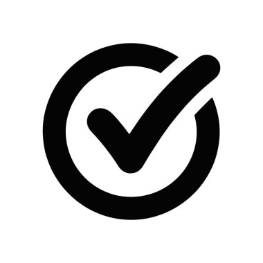 Çemberin içindeki siyah bir işaretin izole edilmiş vektör çizimi. Onay, doğru, bitmiş, olumlu veya beyaz arka planda başarı gibi kavramlar için mükemmel bir tasarım..