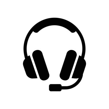 Beyaz arka planda mikrofonu olan siyah bir kulaklığın minimalist vektör simgesi. Müşteri hizmetleri, çağrı merkezi ve iletişim konseptleri için ideal. Düz tasarım biçimi, web siteleri için mükemmel.